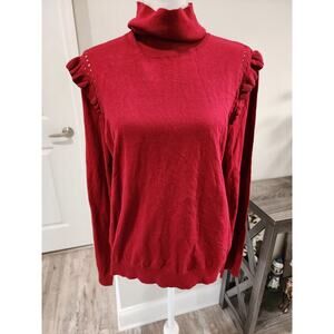 Kate Spade Ruffle Turtleneck Sweater Womens Size XL Deep Russet